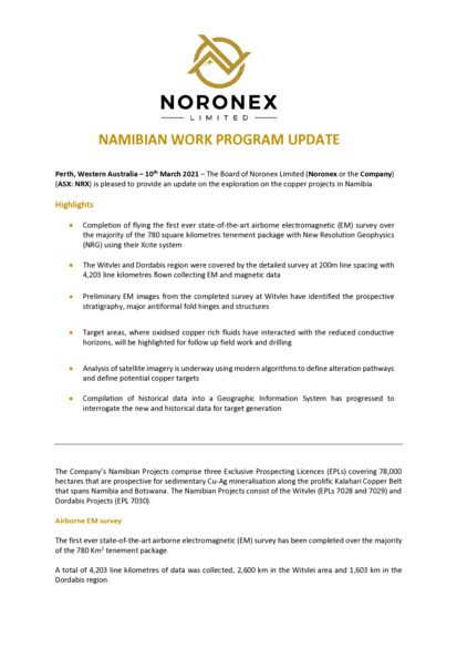 ASX:NRX - Namibian Work Program Update