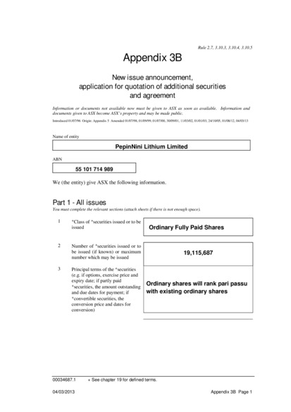 ASX:PNN - Appendix 3B