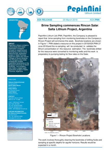 ASX:PNN - Brine Sampling Commences Rincon Salar, Salta Lithium Project