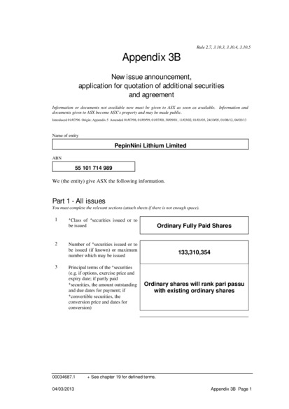ASX:PNN - Appendix 3B