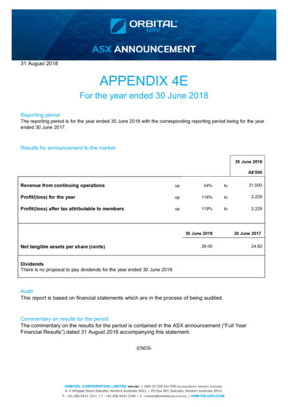 ASX:OEC - Appendix 4E Preliminary Final Report