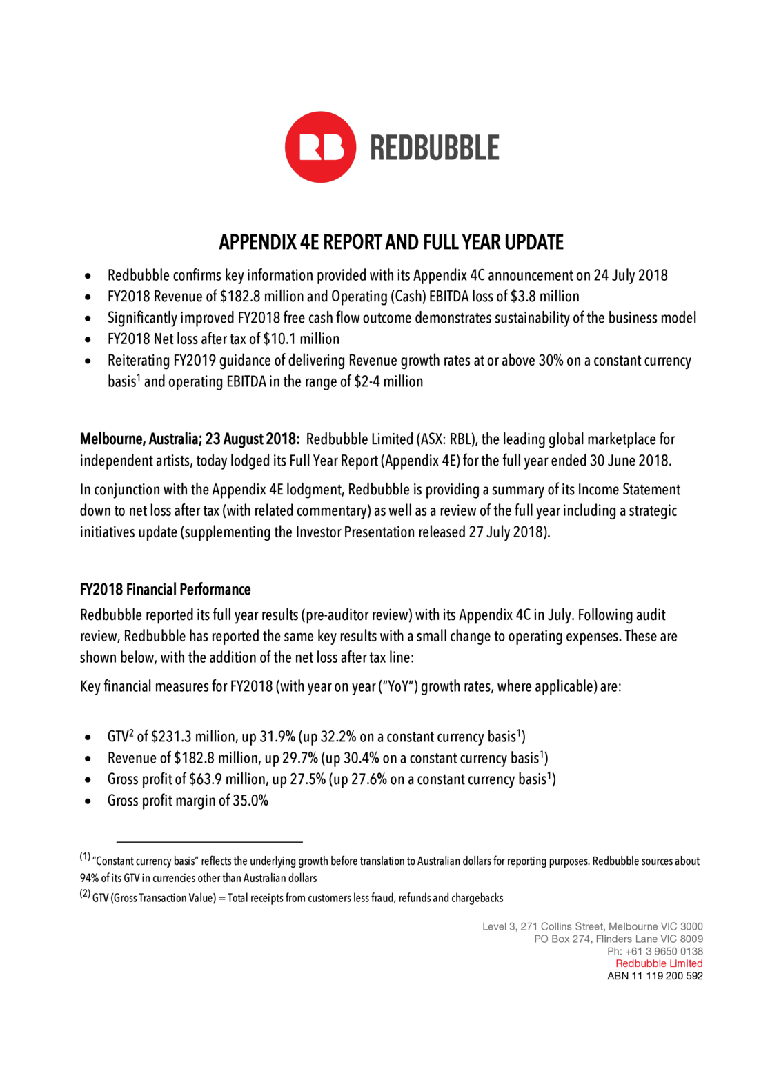 ASX:ATG - Appendix 4E, Directors' Report & Financial Report - FY2018