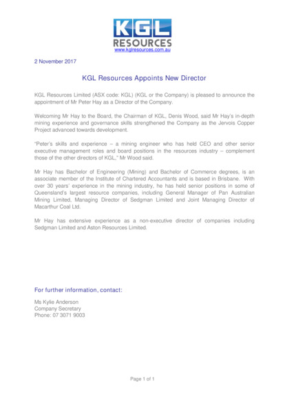 ASX:KGL - Appointment of New Director