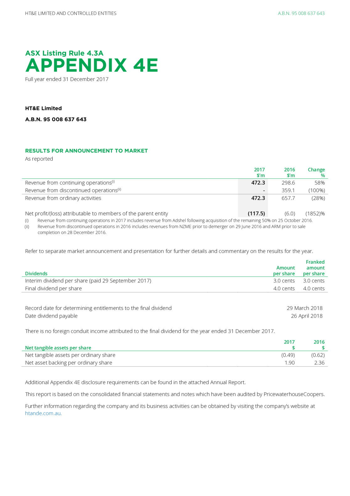 ASX:A1N - Preliminary Final Report