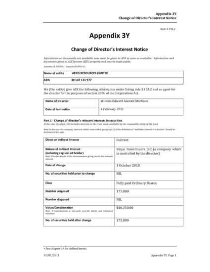 ASX:AIS - APPENDIX 3Y