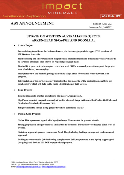 ASX:IPT - Western Australian Projects Update