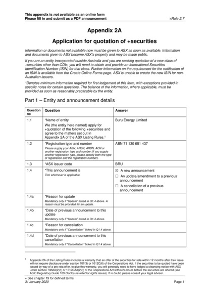 ASX:BRU - Appendix 2A