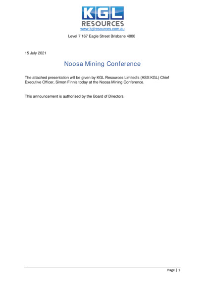 ASX:KGL - Noosa Mining Conference Presentation
