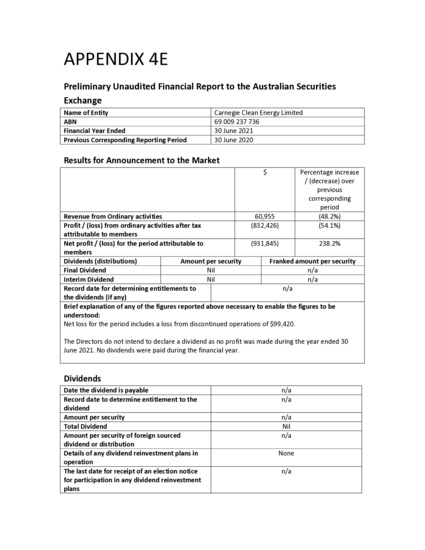 ASX:CCE - Preliminary Final Report & Full Year Accounts