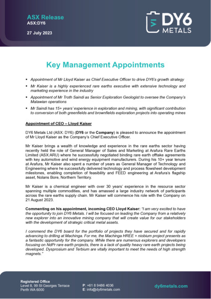 ASX:TSK - Key Management Appointments