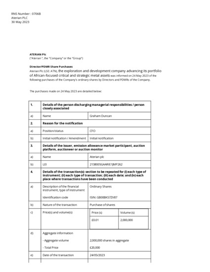 LSE:ATN - Aterian PLC - Director/PDMR Share Purchases