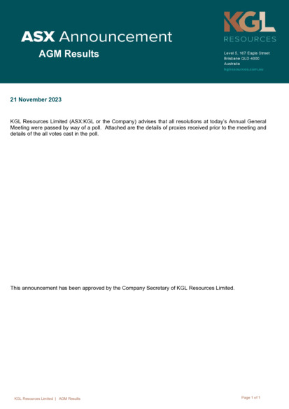 ASX:KGL - Results of Meeting