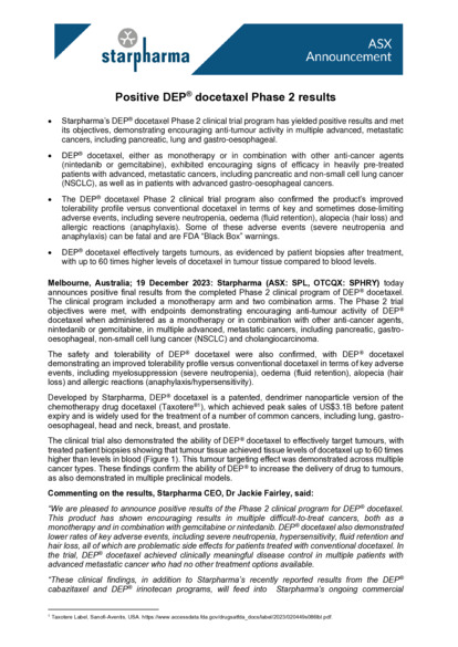 ASX:SPL - Positive DEP docetaxel Phase 2 results