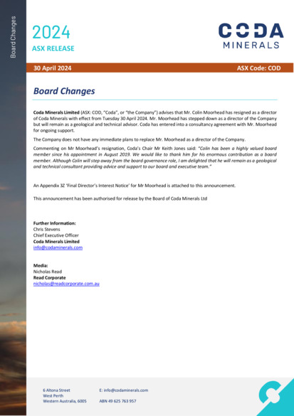 ASX:COD - Board Changes