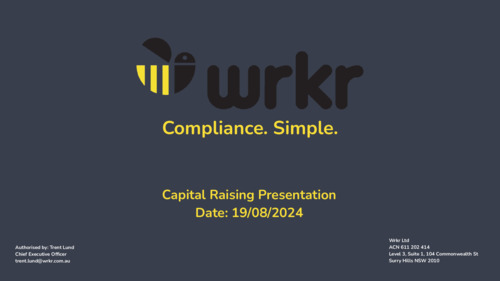 ASX:WRK - Capital Raising Presentation