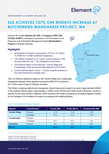 ASX:E25 - Butcherbird Project Achieves 107% Ore Reserve Increase