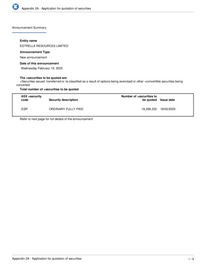ASX:ESR - Application for quotation of securities - ESR