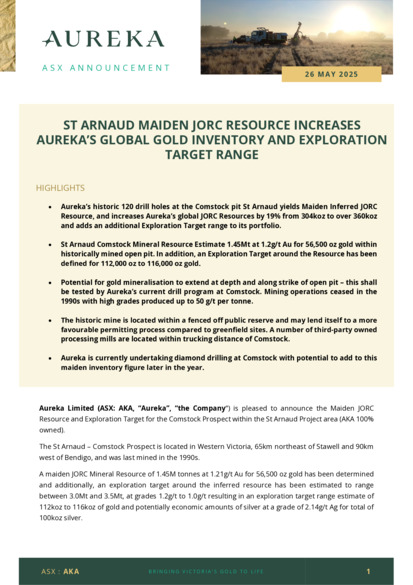 ASX:AKA - St Arnaud Maiden JORC MRE and Exploration Target