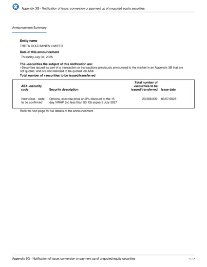 ASX:TGM - Notification regarding unquoted securities - TGM