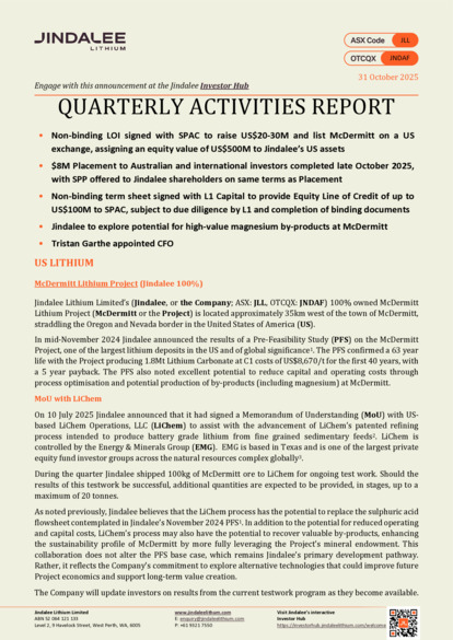 ASX:JLL - Quarterly Activities Report - September 2025