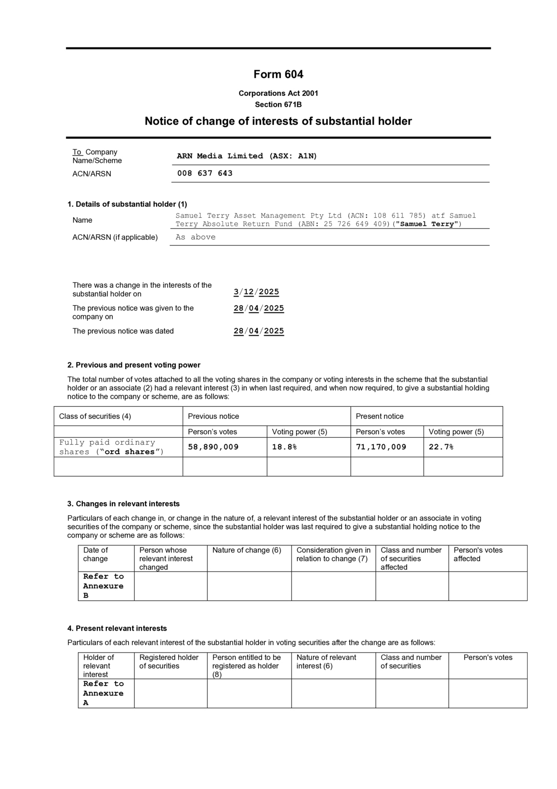 ASX:A1N - Change in substantial holding