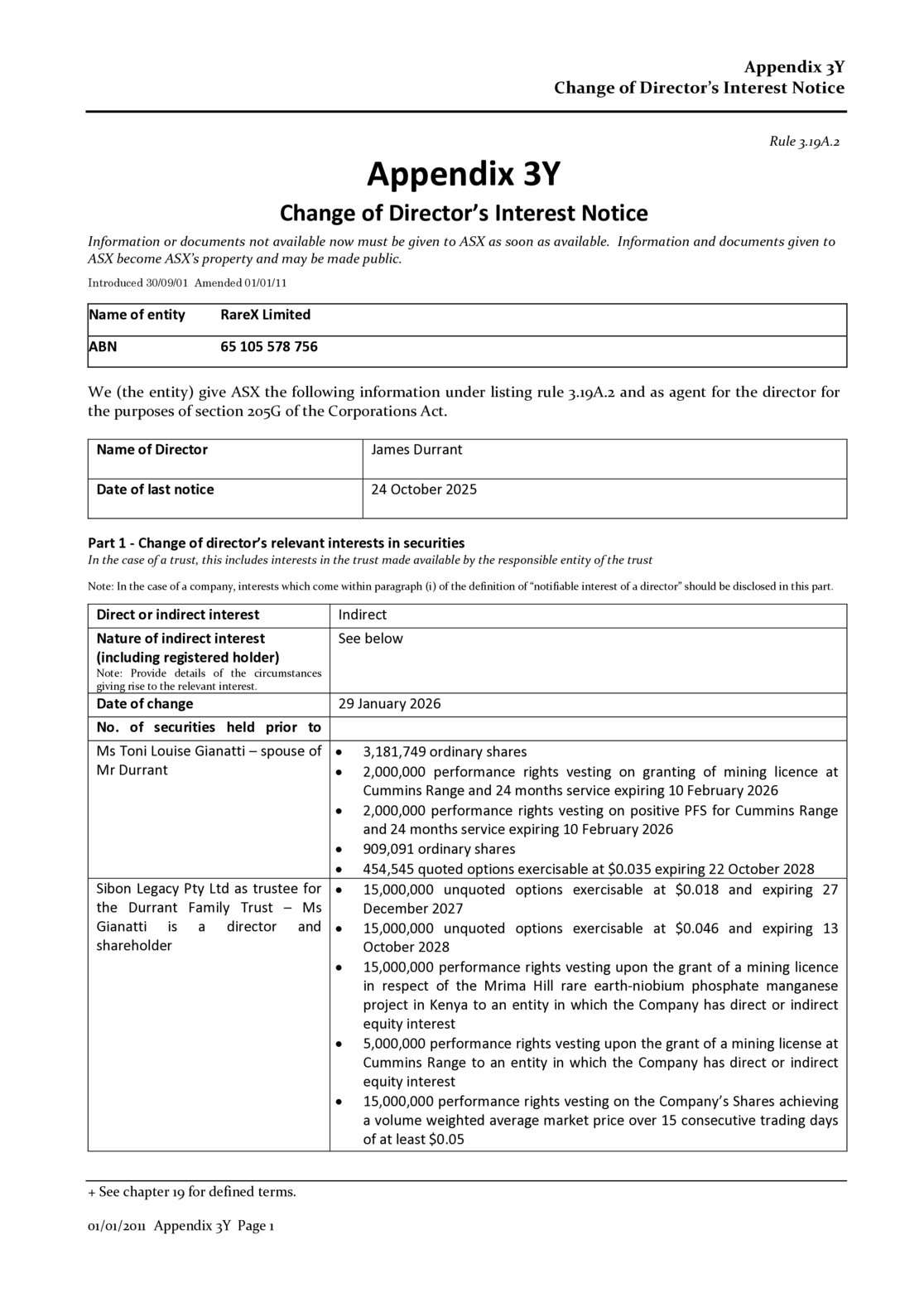 ASX:REE - Change of Director's Interest Notice - James Durrant