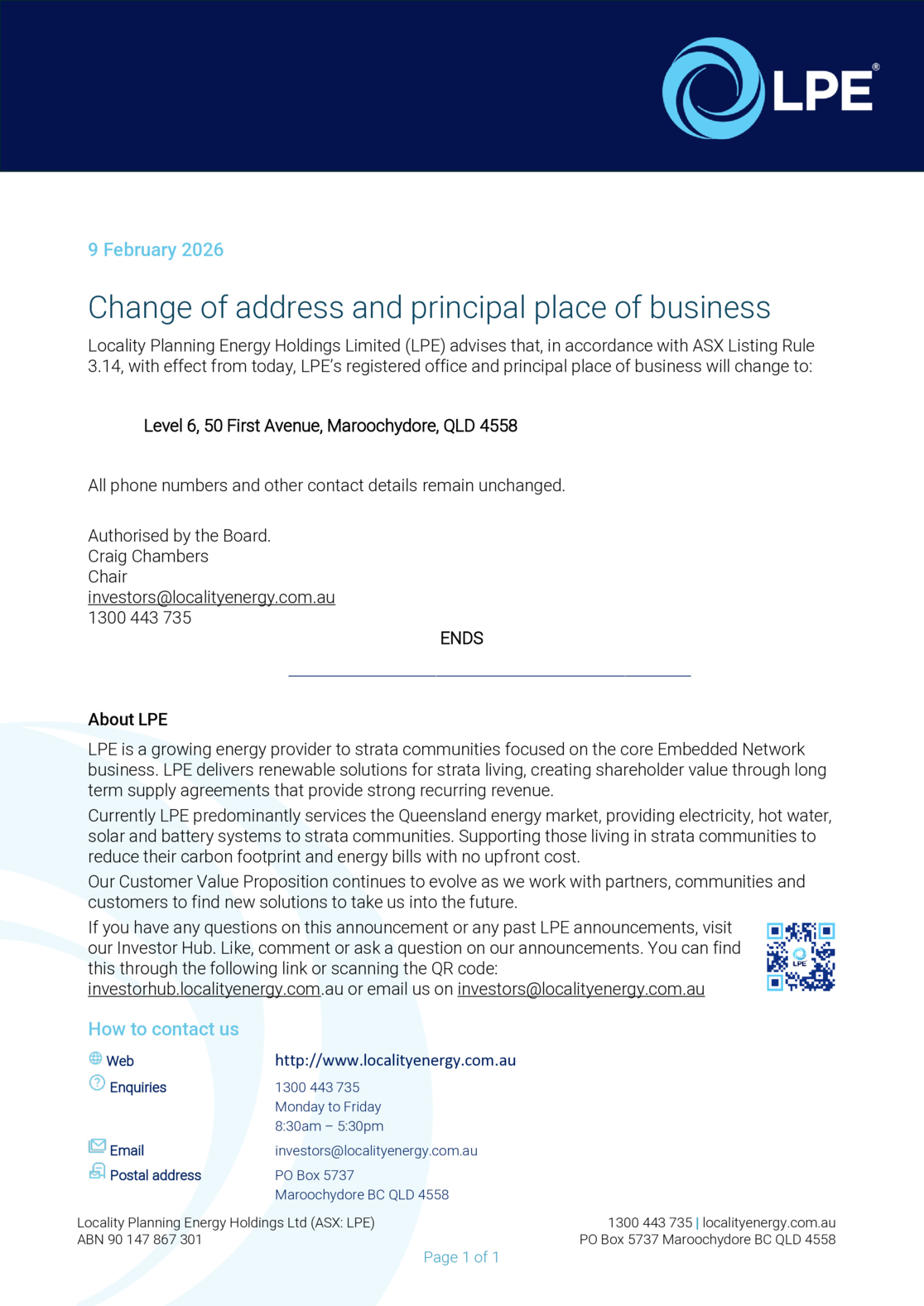 ASX:LPE - Change of address