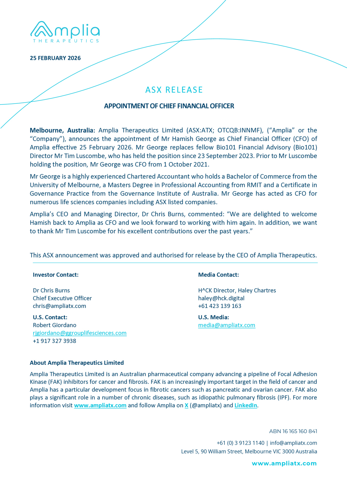 ASX:ATX - Appointment of Chief Financial Officer
