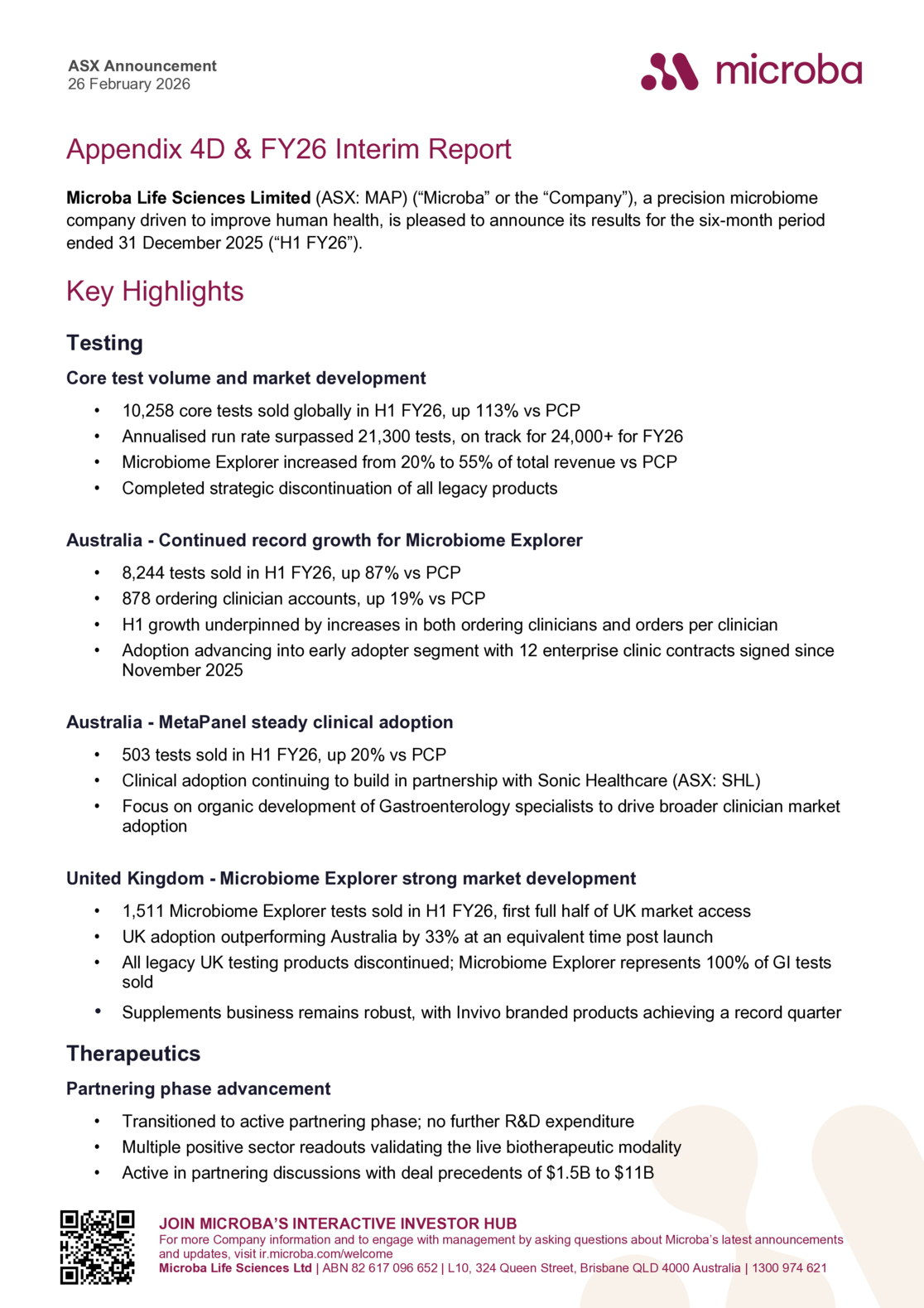 ASX:MAP - Appendix 4D & FY26 Interim Report