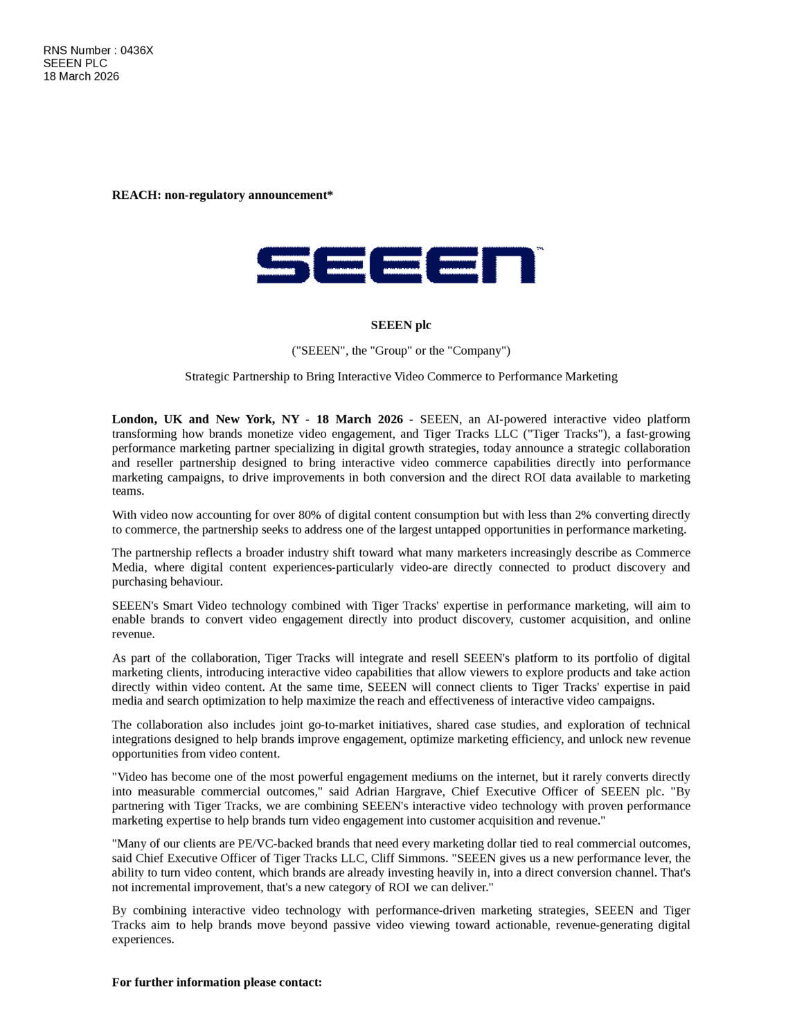 LSE:SEEN - SEEEN PLC - Strategic Collaboration & Reseller Partnership