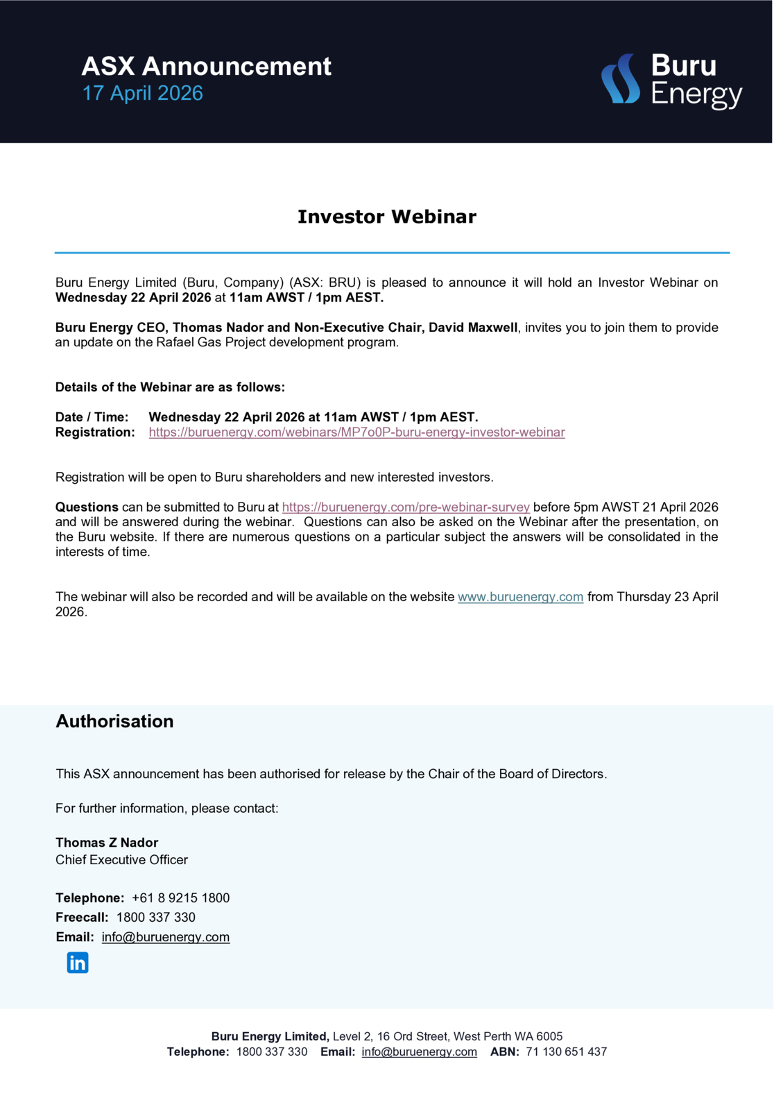 ASX:BRU - Investor Webinar