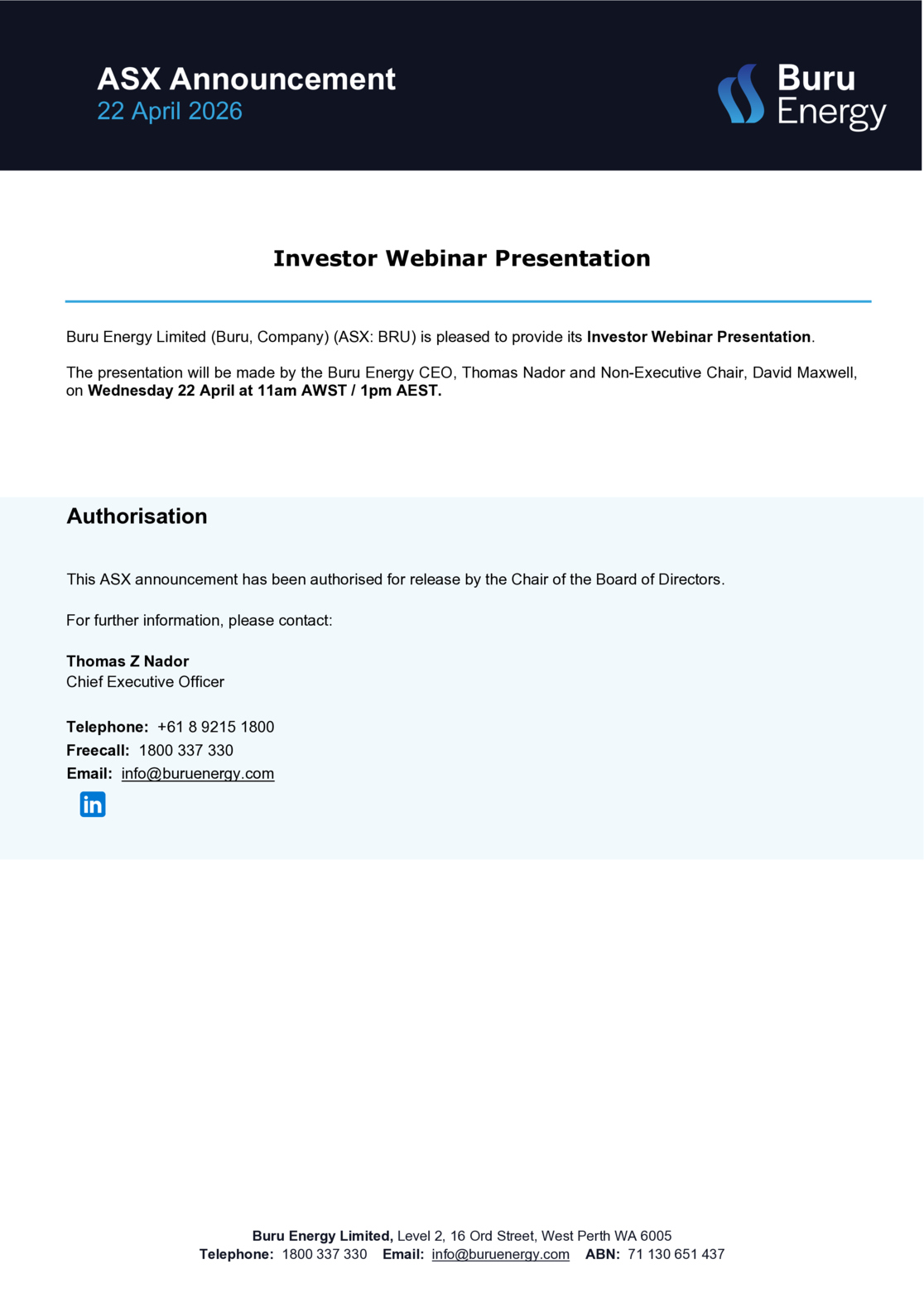 ASX:BRU - Investor Webinar Presentation