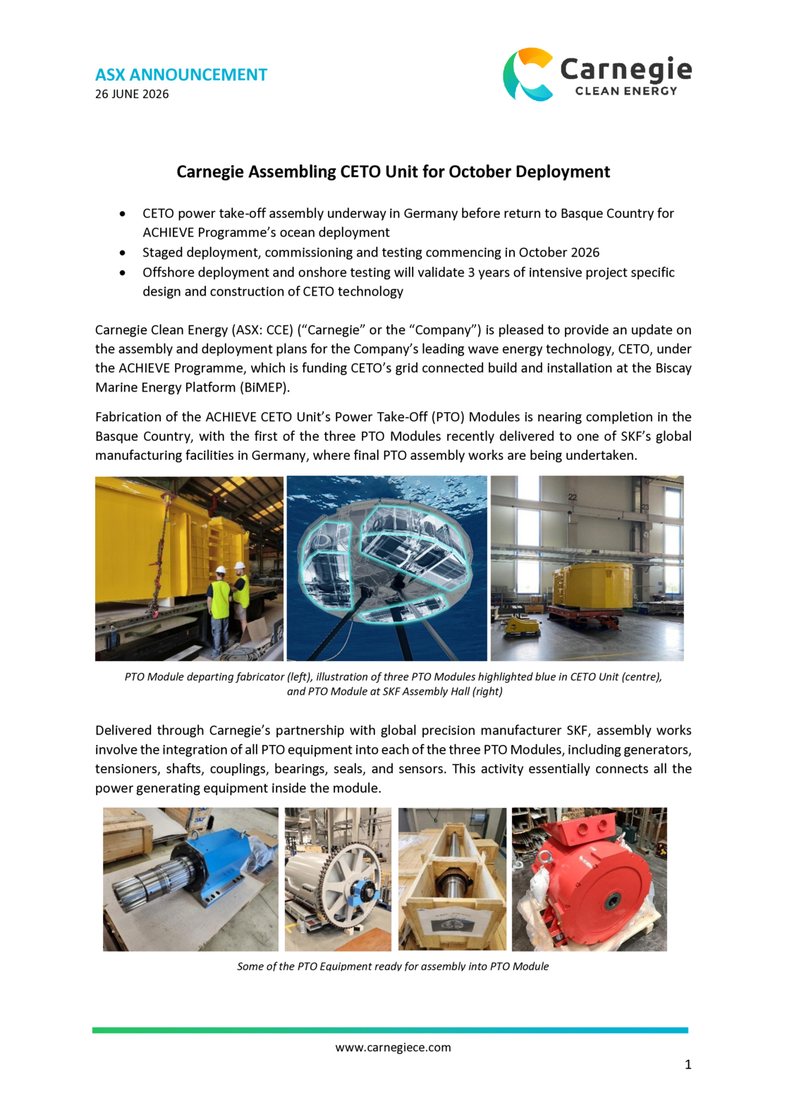 ASX:CCE - Carnegie Assembling CETO Unit for October Deployment