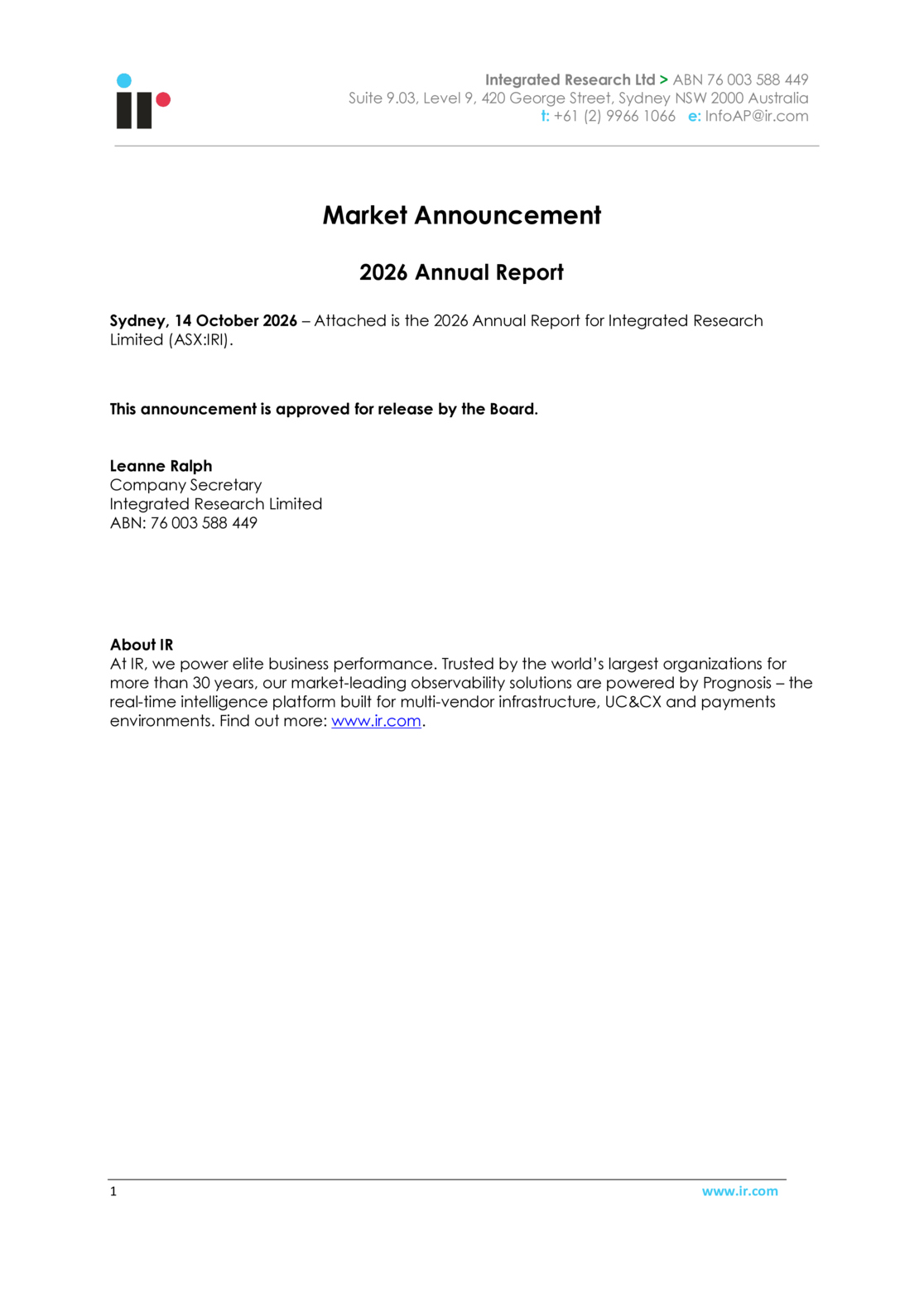 ASX:IRI - 2026 Annual Report