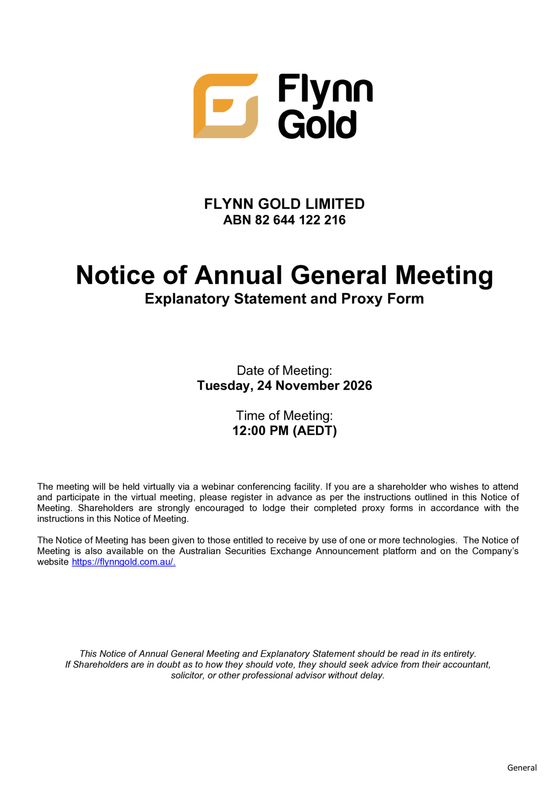 ASX:FG1 - Notice of Annual General Meeting and Proxy Form