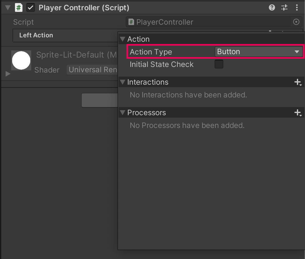 Screenshot showing Action Type set to Button, with a callout