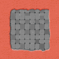 A square tileset showing a smaller paved square surrounded by pink grass.