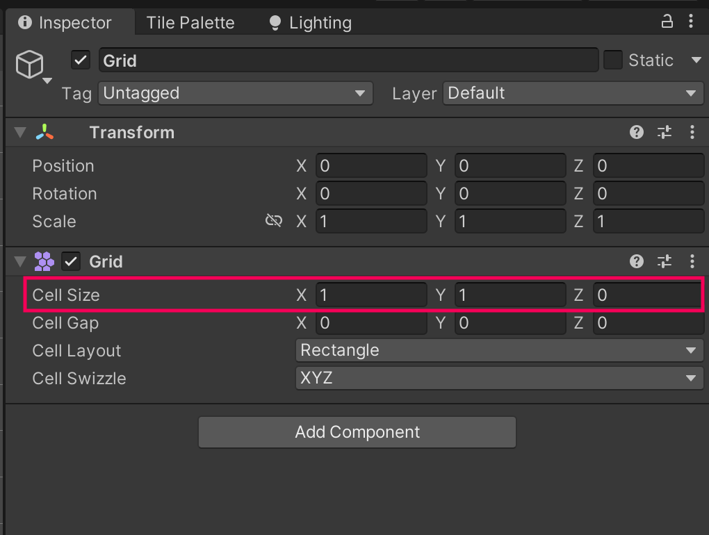 Image showing the Grid component with a callout on the Cell Size property
