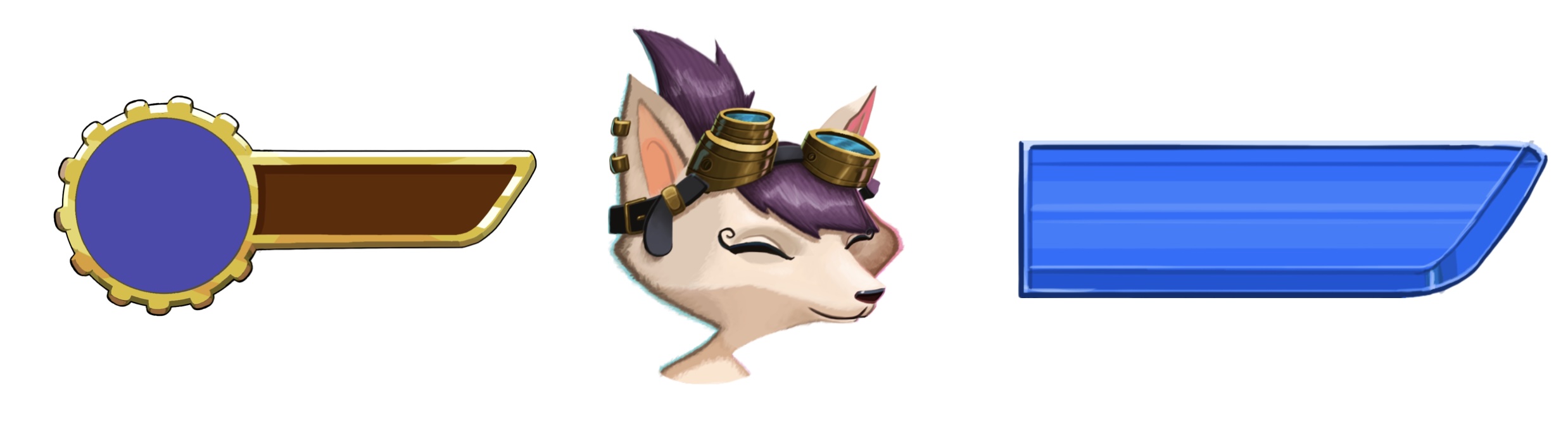 A frame with a bar and circular space for a portrait, a character portrait of Ruby character, and a blue health bar to fit in the frame.