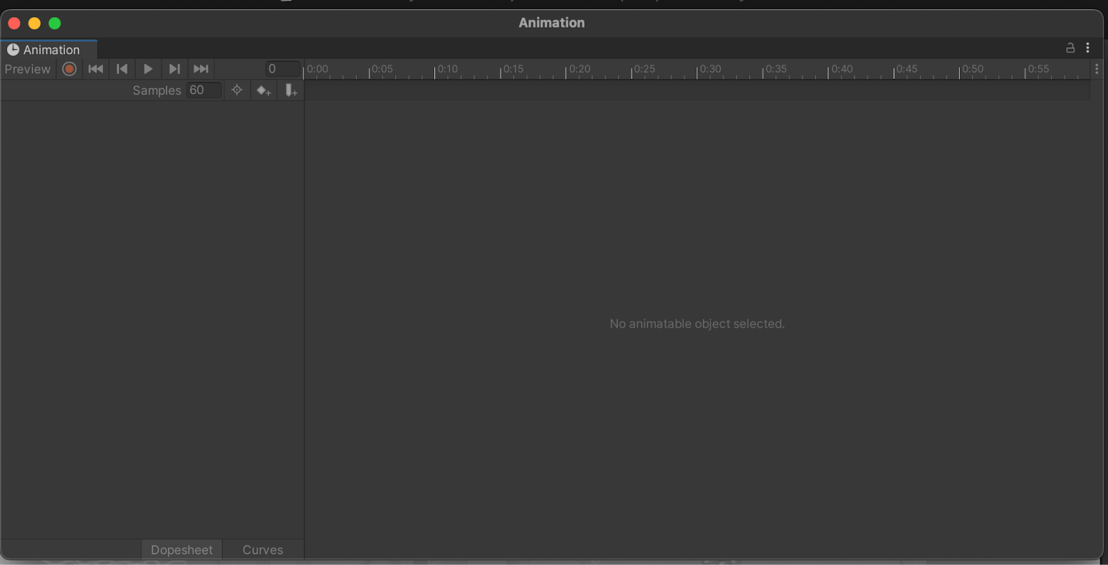 The Animation window of the Unity Editor.