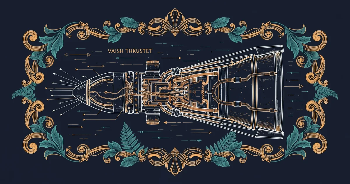 A complex rocket engine blueprint, Victorian botanical illustration style, representing a Learning Whistle learning path on Aerospace Engineering.