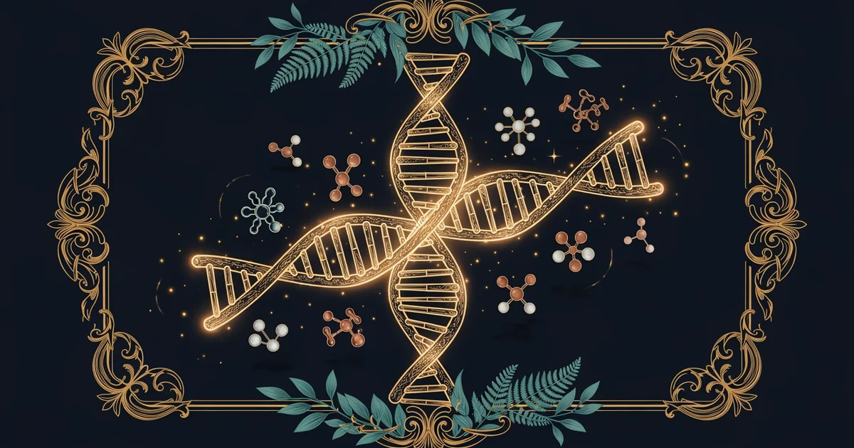 A glowing double helix structure.
