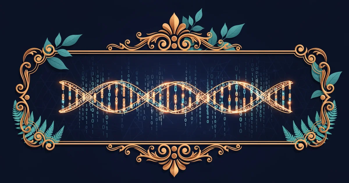 Glowing DNA and binary code.