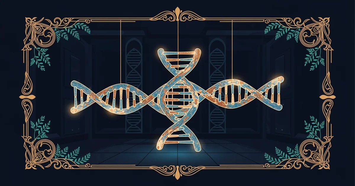 A glowing double helix structure.