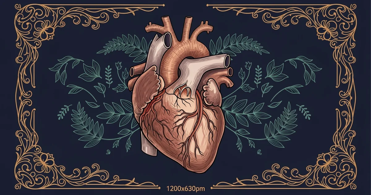A healthy heart with clear coronary arteries, Victorian botanical illustration style, representing a Learning Whistle learning path on Cardiovascular Disease Prevention.