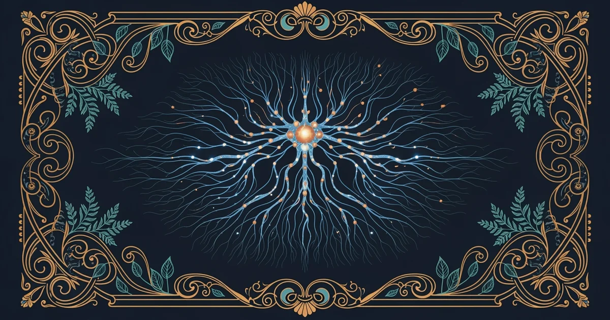 Nervous system network, Victorian botanical illustration style, representing a Learning Whistle learning path on Chronic Pain Management.