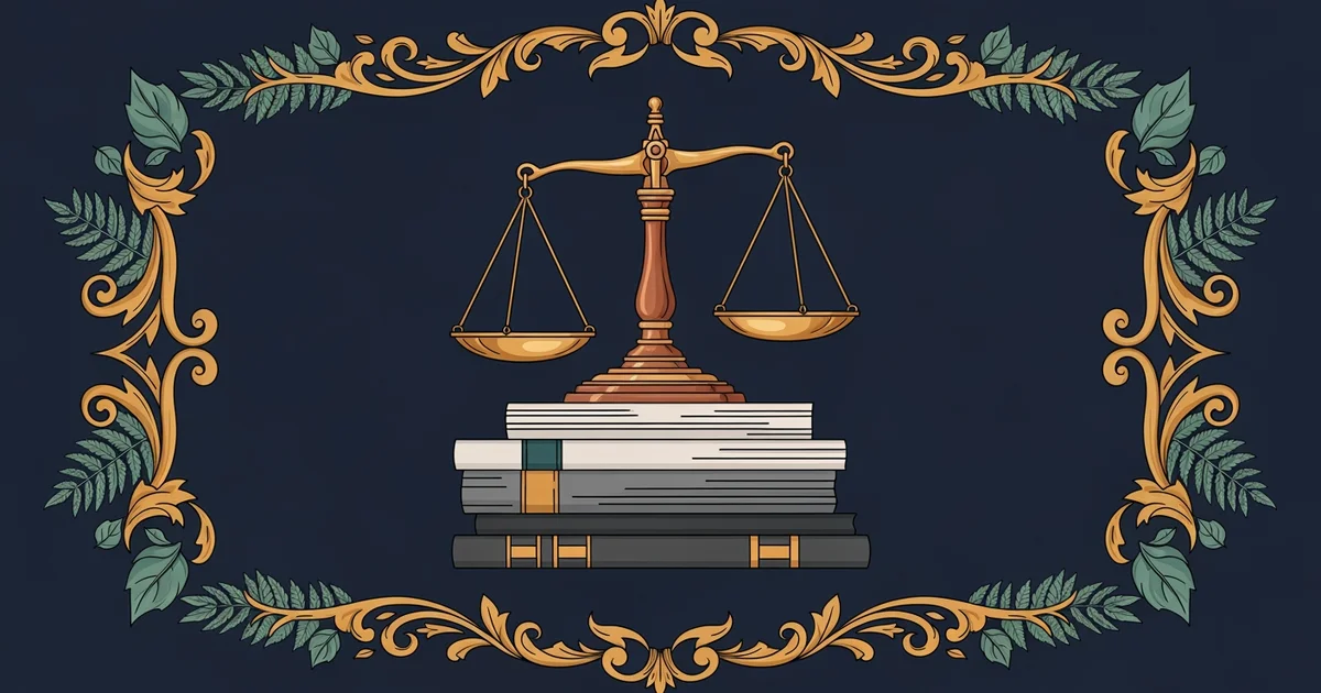 A balanced scale resting on a stack of legal documents, Victorian botanical illustration style, representing a Learning Whistle learning path on Corporate Governance.