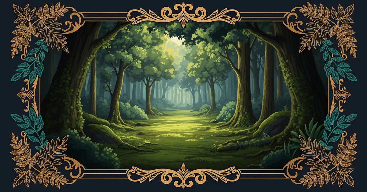 A lush, diverse forest clearing.