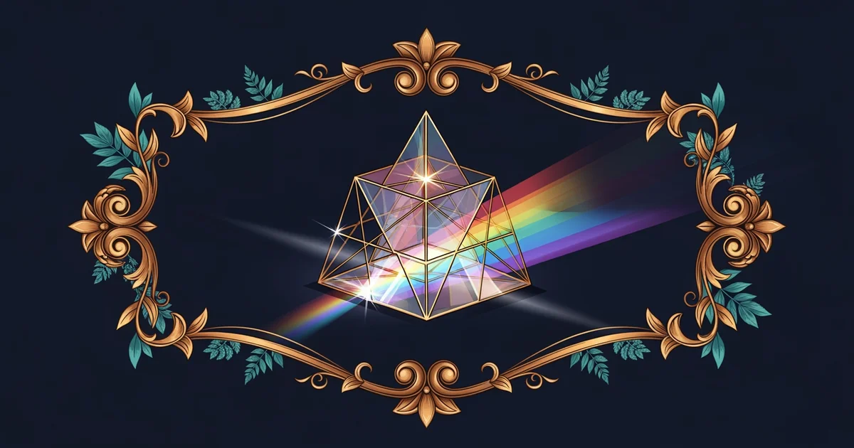 A complex prism refracting a single beam of light into a spectrum of diverse, overlapping colors, Victorian botanical illustration style, representing a Learning Whistle learning path on Gender and Se
