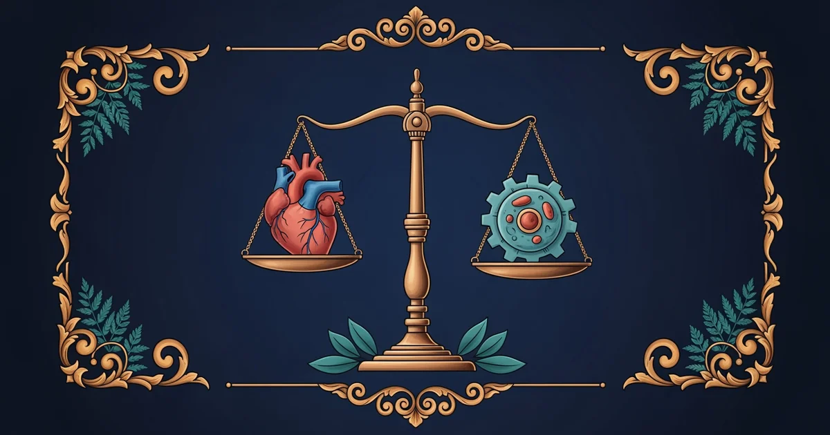 A balanced scale illustration, Victorian botanical illustration style, representing a Learning Whistle learning path on Geriatric Health.